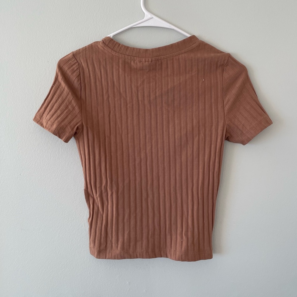 ASOS slim fit t - shirt in rib in chestnut / beige